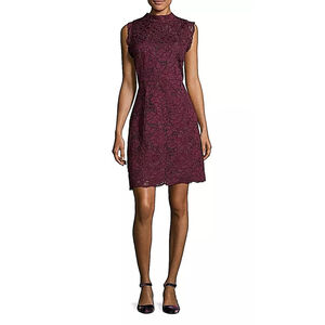 TED BAKER Latoya High Neck Lace Dress - Oxblood Zip Burgundy $335 Size 4 L